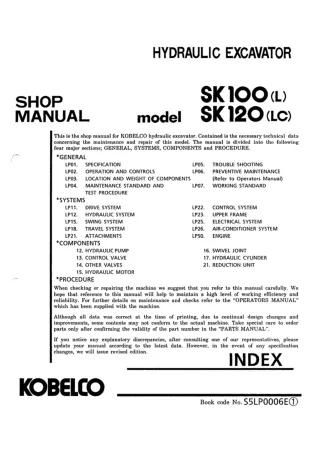 Kobelco SK120 Crawler Excavator Service Repair Manual (SK120 LP-09850 ～)